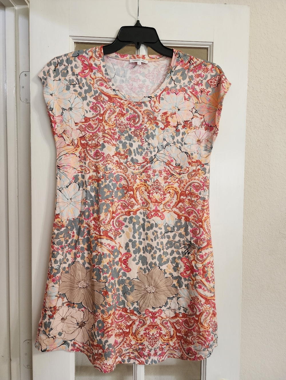 Johnny Was Pima Cotton Modal Floral Paisley Cap Sleeve Dress Tunic Sz S